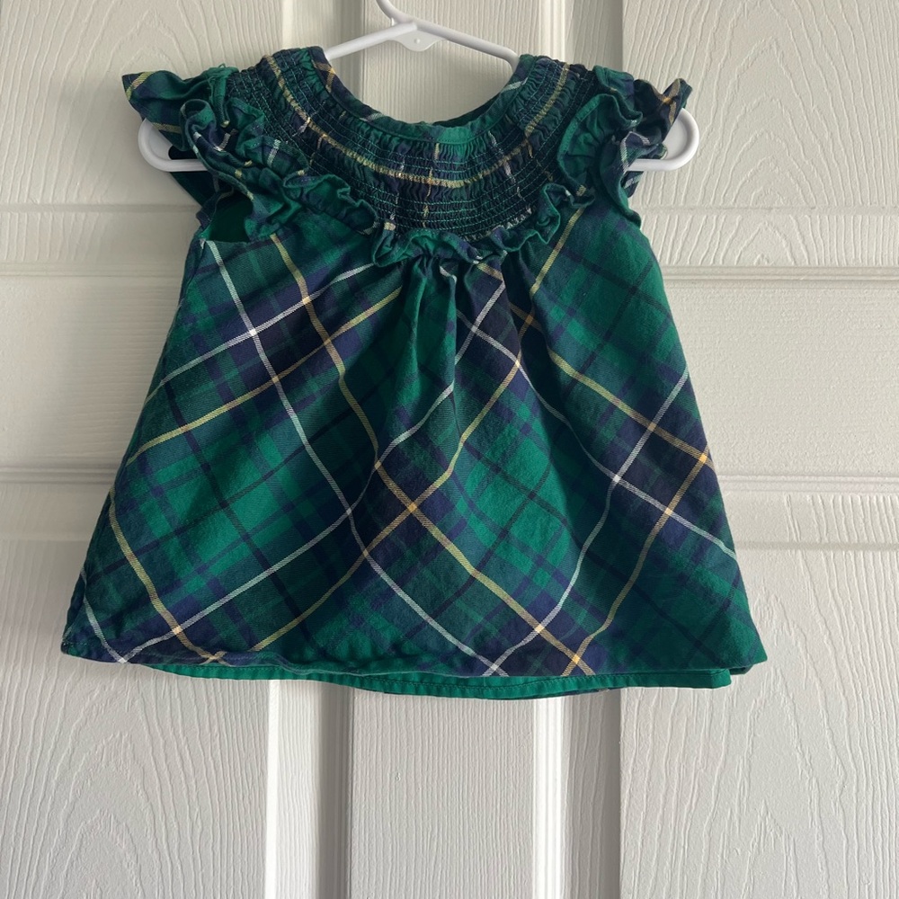 Janie and Jack Green Navy Plaid Smocked Top